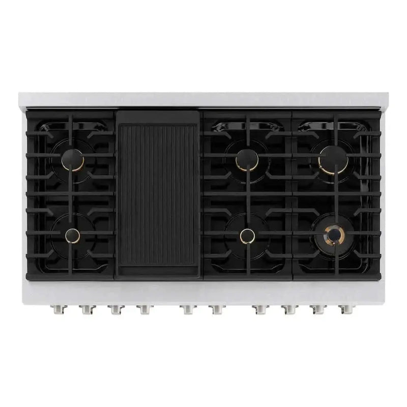 ZLINE 48"Gas Range, Convection Gas Oven , DuraSnow® Brass Burners, SGRS-BR-48 by Farmhouse Kitchen and Bath
