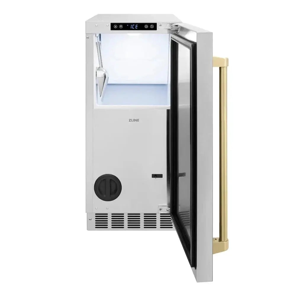 ZLINE 15" Touchstone Clear Cube Ice Maker Drain Pump Stainless Steel Champagne Bronze Door ICCDZ-ST-15-CB by Farmhouse Kitchen and Bath