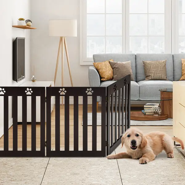 24 Inch Folding Wooden Freestanding Dog Gate with 360¬∞ Flexible Hinge for Pet by DirectDeals