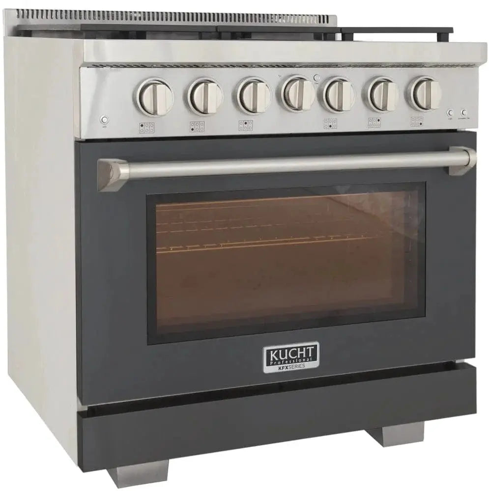 Kucht 36" Freestanding Professional Gas Range Liquid Propane KFX3600X/LP-GY by Farmhouse Kitchen and Bath