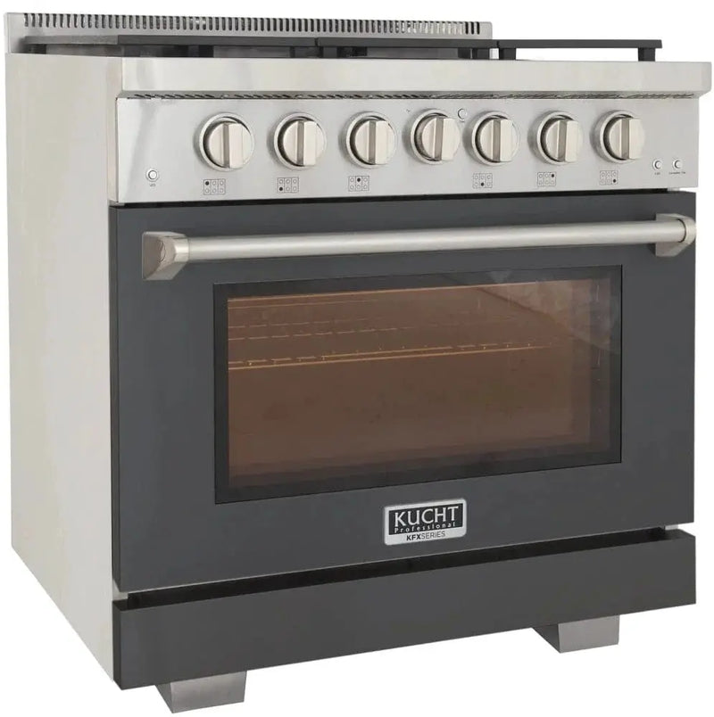 Kucht 36" Freestanding Professional Gas Range Liquid Propane KFX3600X/LP-GY by Farmhouse Kitchen and Bath