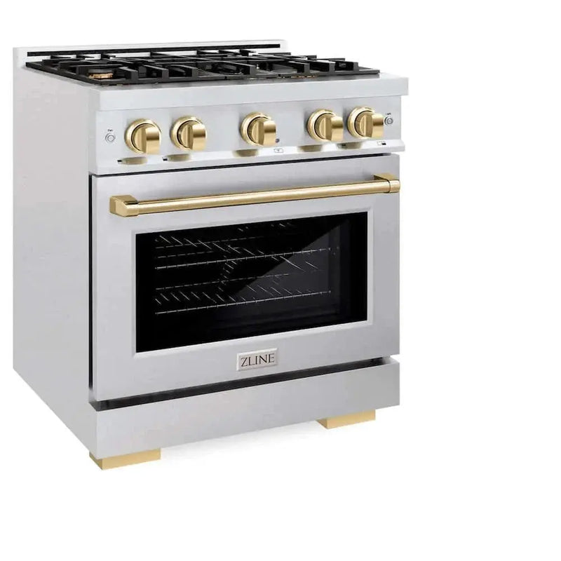 ZLINE 30" Select Gas Range Convection Gas Oven DuraSnow® Stainless Steel Gold HGRSZ-30-G by Farmhouse Kitchen and Bath