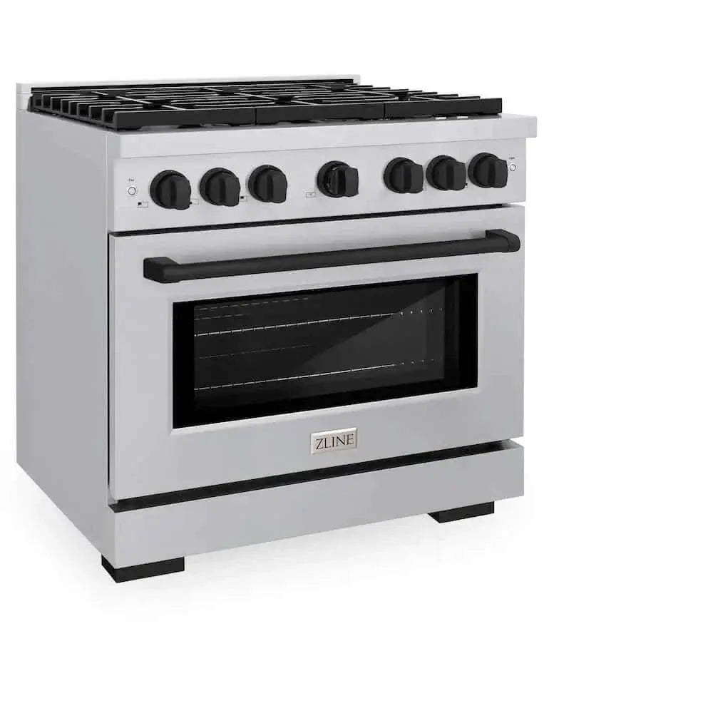 ZLINE 36"Gas Range, Convection Oven Stainless Steel, Matte Black, SGRZ-36-MB by Farmhouse Kitchen and Bath