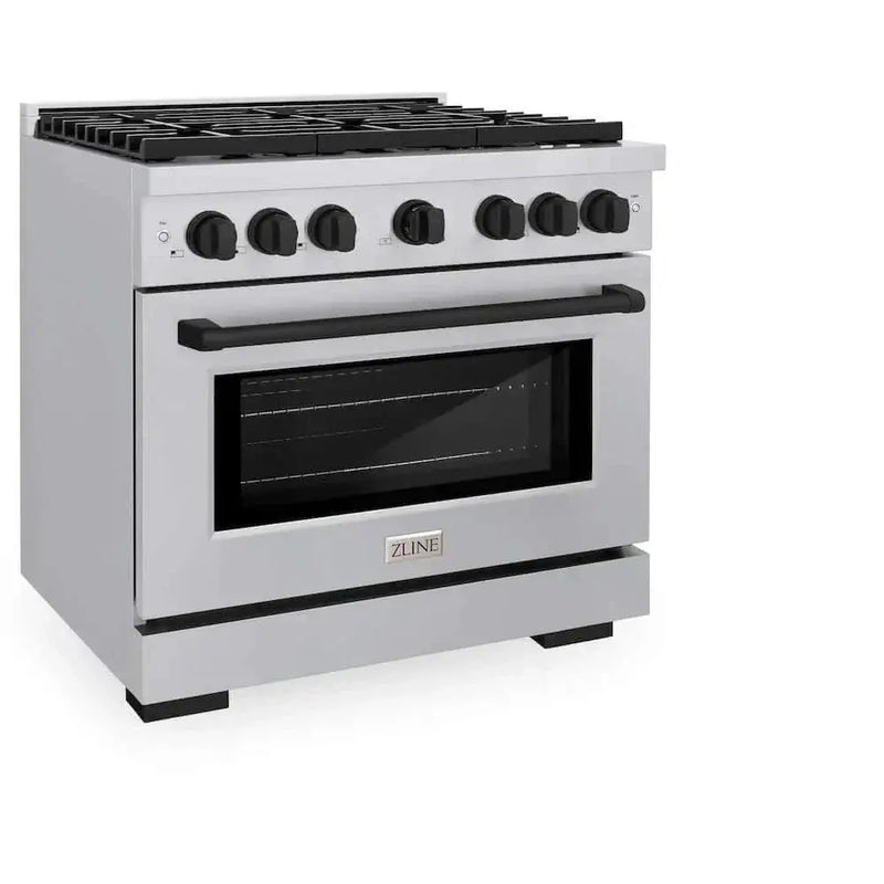 ZLINE 36"Gas Range, Convection Oven Stainless Steel, Matte Black, SGRZ-36-MB by Farmhouse Kitchen and Bath