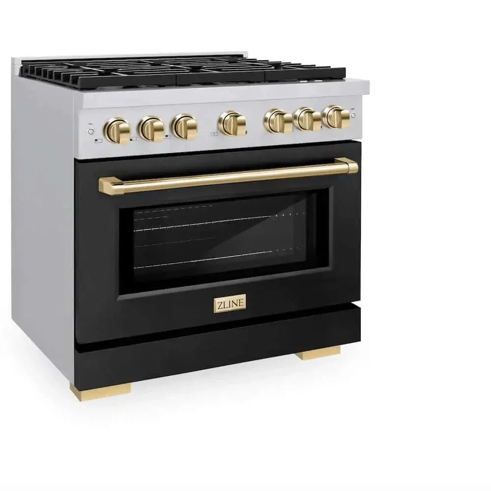ZLINE 36"Gas Range, Convection Oven Black Matte, Gold, SGRZ-BLM-36-G by Farmhouse Kitchen and Bath