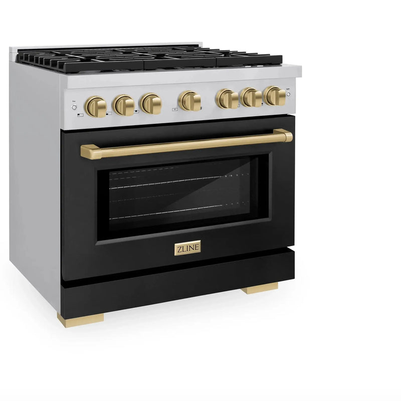 ZLINE 36"Paramount Dual Fuel Range Stainless Steel Black Matte Champagne Bronze SDRZ-BLM-36-CB by Farmhouse Kitchen and Bath