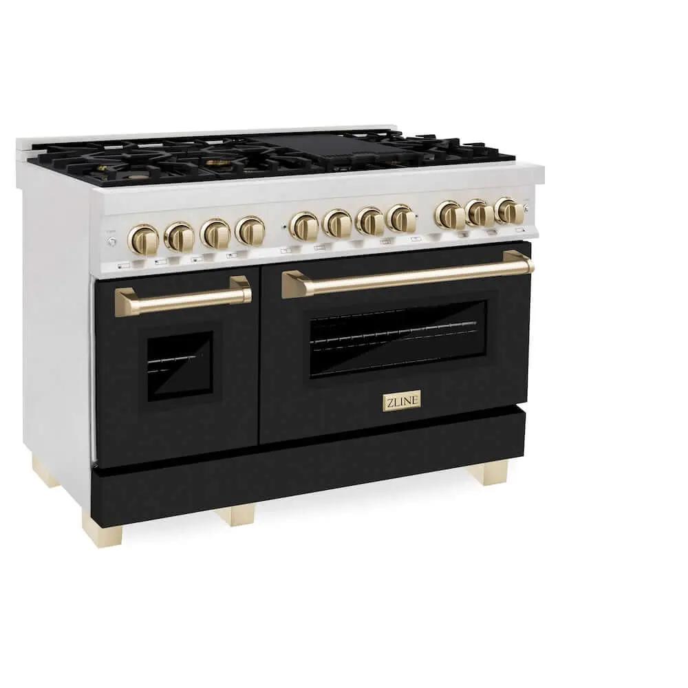 ZLINE 48" Autograph, Dual Fuel Range, Black Door, Bronze, RASZ-BLM-48-CB by Farmhouse Kitchen and Bath