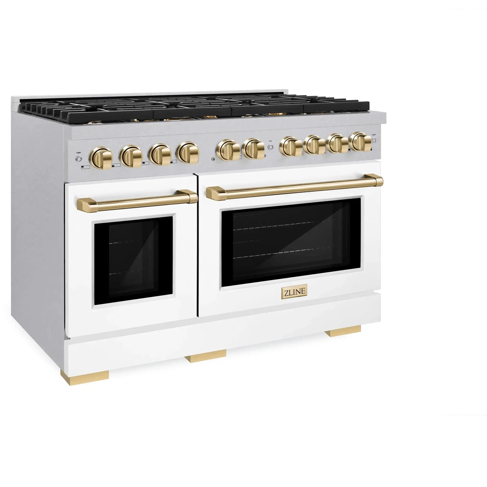 ZLINE 48"Paramount Dual Fuel Range DuraSnow® White Matte, Gold SDRSZ-WM-48-G by Farmhouse Kitchen and Bath