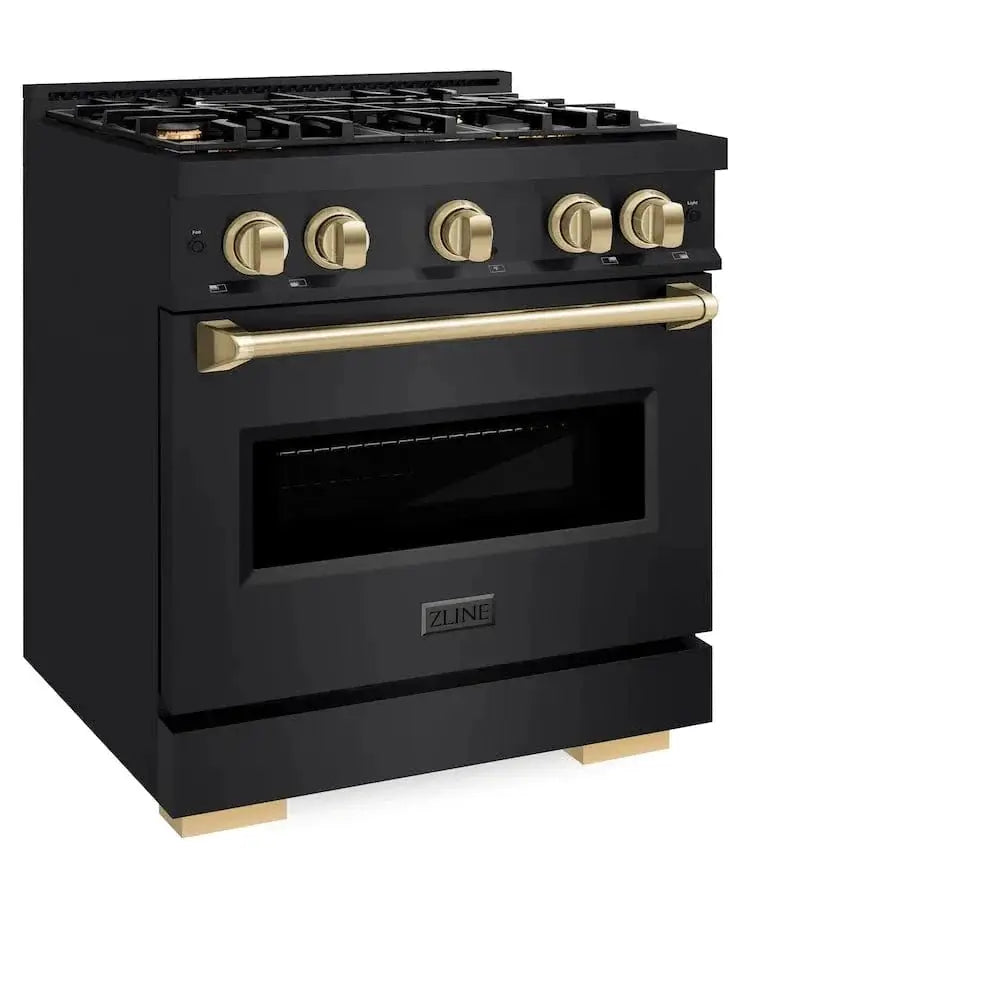 ZLINE 30" Dual Fuel Range, Gas Cooktop, Electric Convection Oven Black Stainless Steel, Champagne Bronze CDRBZ-30-CB by Farmhouse Kitchen and Bath