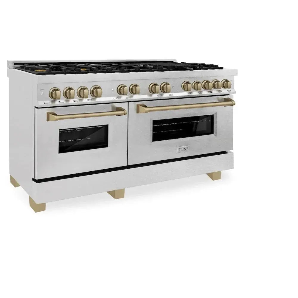 ZLINE 60" Autograph Edition Dual Fuel Range, DuraSnow, RASZ-SN-60-CB by Farmhouse Kitchen and Bath
