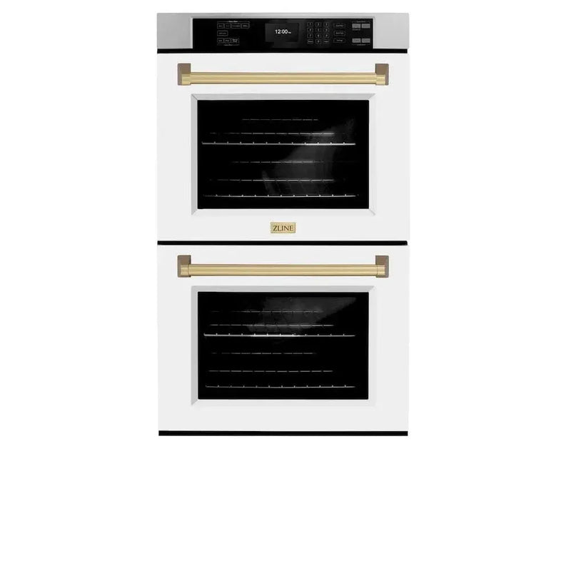 ZLINE 30"Professional True Convection Double Wall Oven, Air Fry, Self Clean, White Matte, Champagne Bronze WADZ-WM-30-CB by Farmhouse Kitchen and Bath