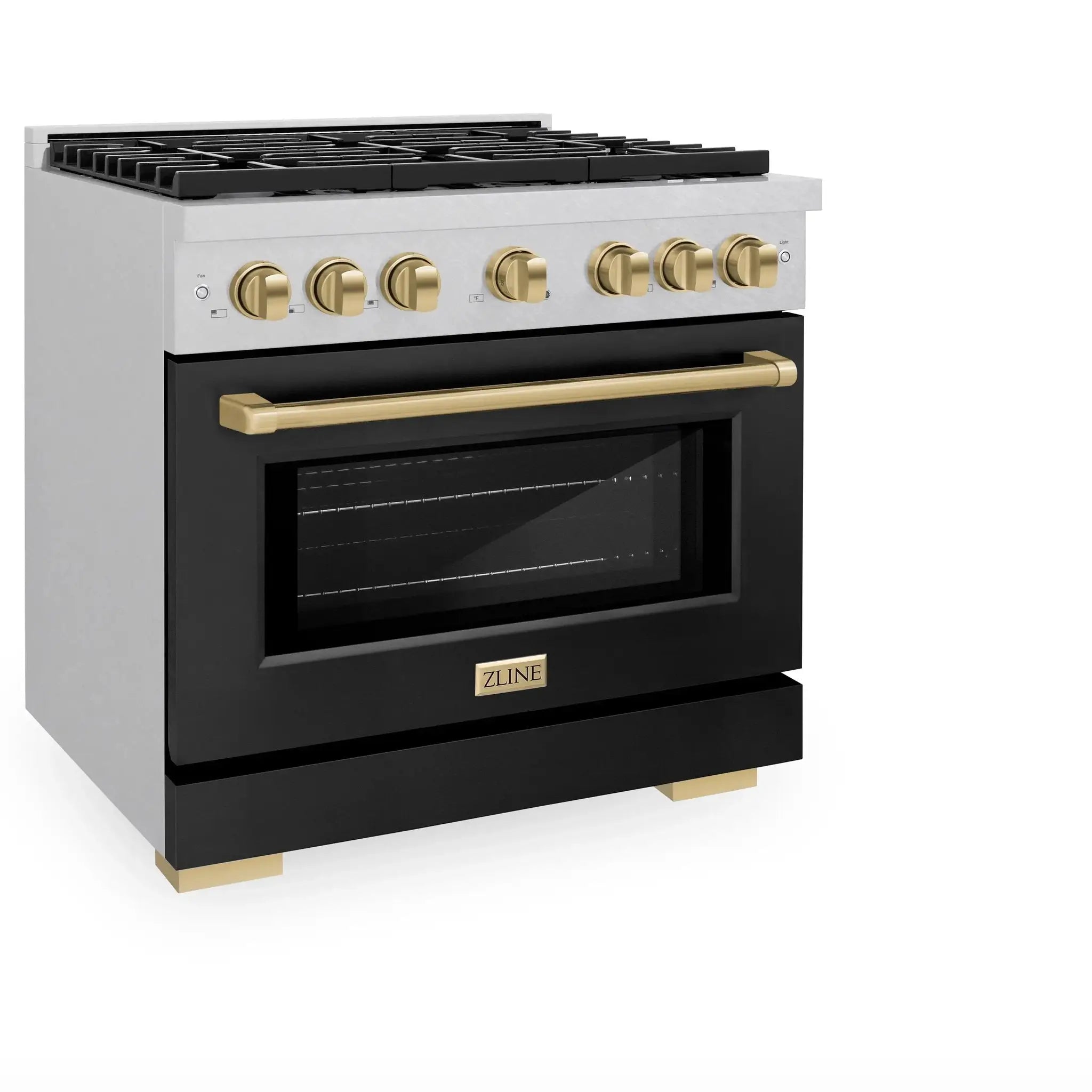 ZLINE 36"Paramount Dual Fuel Range DuraSnow® Black Matte, Champagne Bronze SDRSZ-BLM-36-CB by Farmhouse Kitchen and Bath