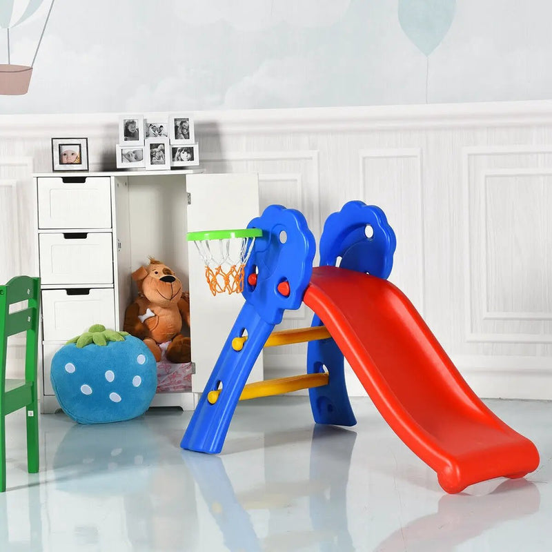 2 Step Indoors Kids Plastic Folding Slide with Basketball Hoop by DirectDeals