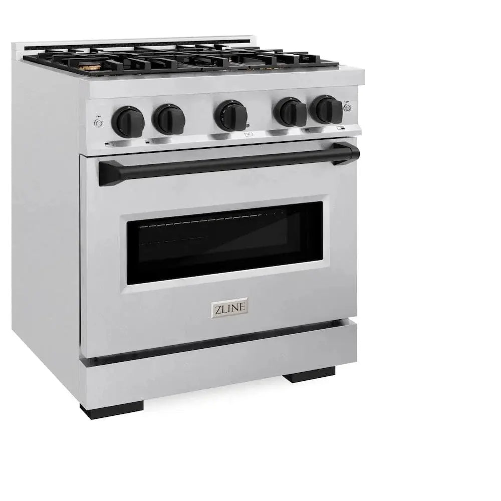 ZLINE 30"Classic Gas Range, Convection Gas Oven, DuraSnow® Stainless Steel, Matte Black CGRSZ-30-MB by Farmhouse Kitchen and Bath
