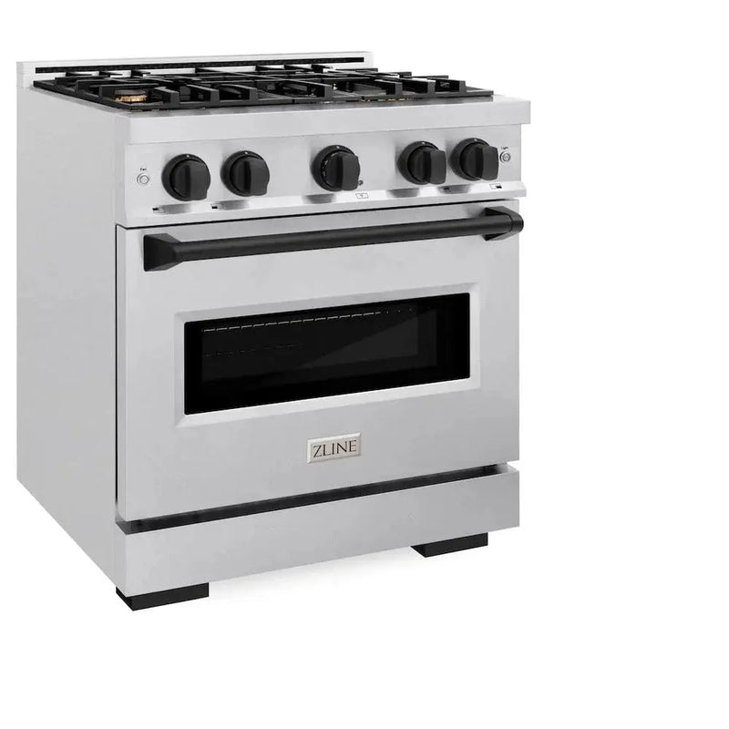 ZLINE 30"Classic Gas Range, Convection Gas Oven, DuraSnow® Stainless Steel, Matte Black CGRSZ-30-MB by Farmhouse Kitchen and Bath