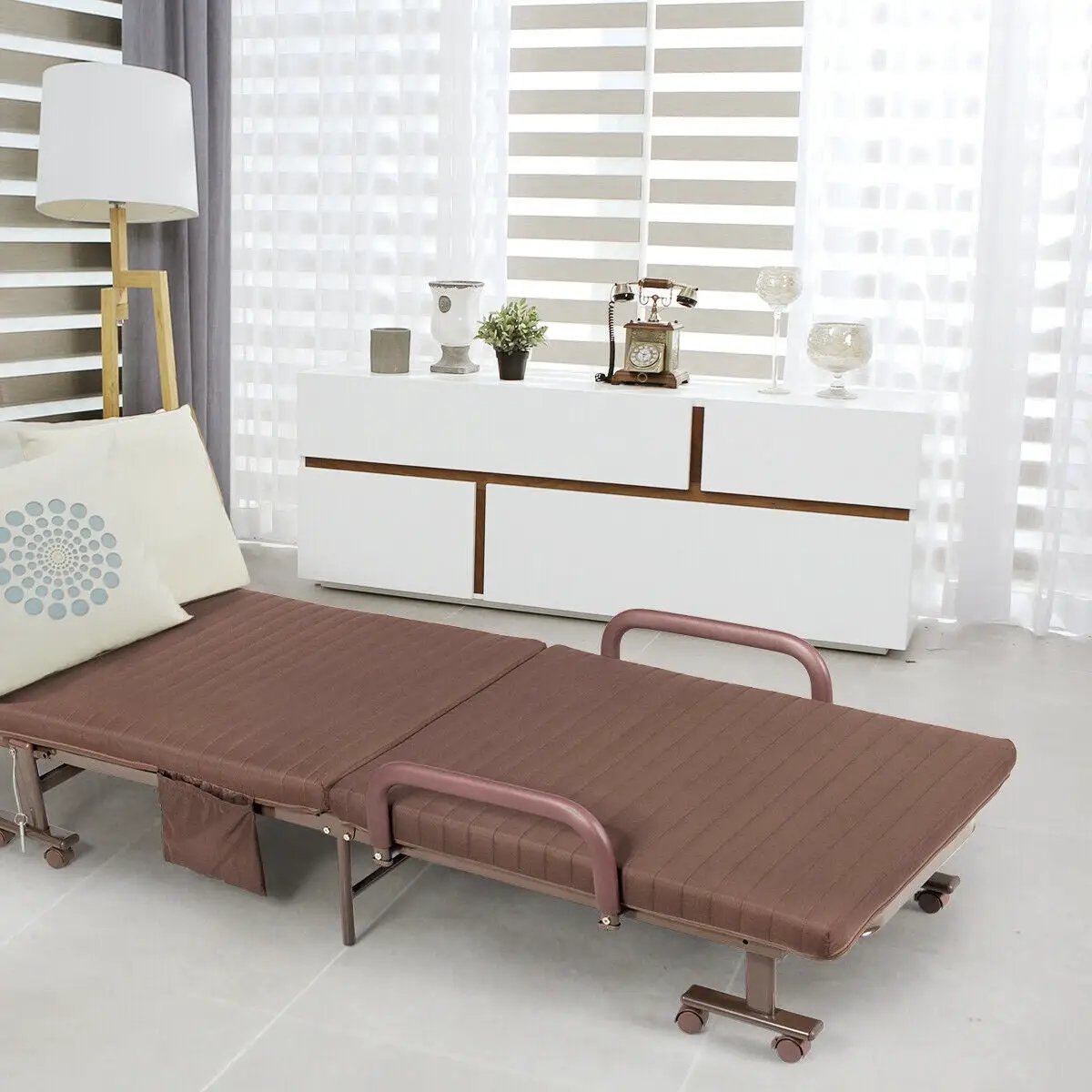 Adjustable Folding Guest Bed Frame with Mattress and Wheels by DirectDeals