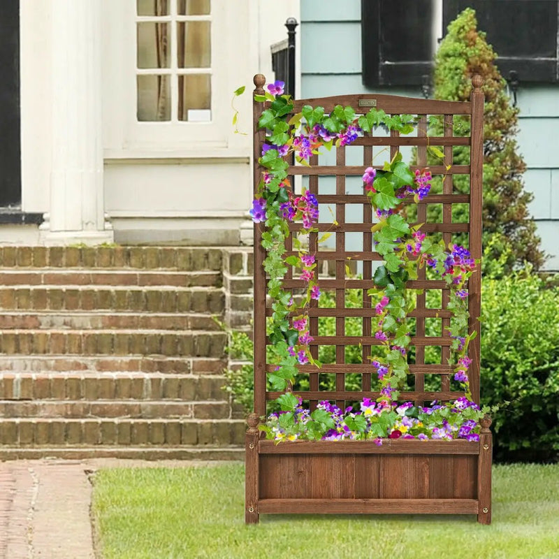 Solid Free Standing Wood Planter Box with Trellis for Garden by DirectDeals