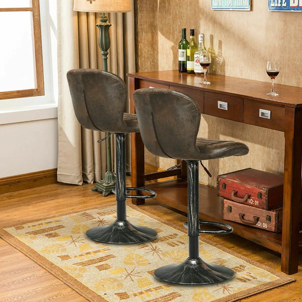 Set of 2 Adjustable Swivel Bar Stools with Hot-Stamping Cloth by DirectDeals