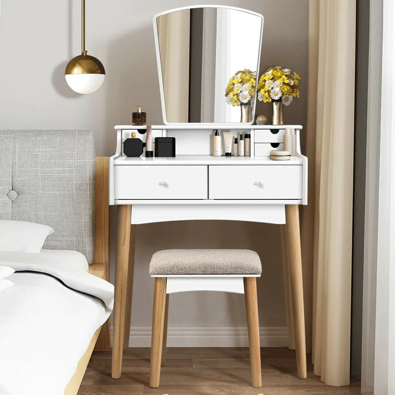 Makeup Vanity Set with 6 Drawers and Unique Shape Mirror by DirectDeals