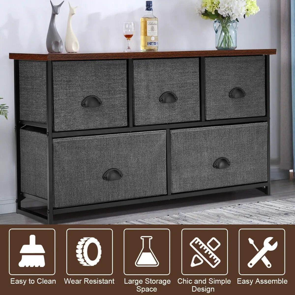 Wood Dresser Storage Unit Side Table Display Organizer by DirectDeals