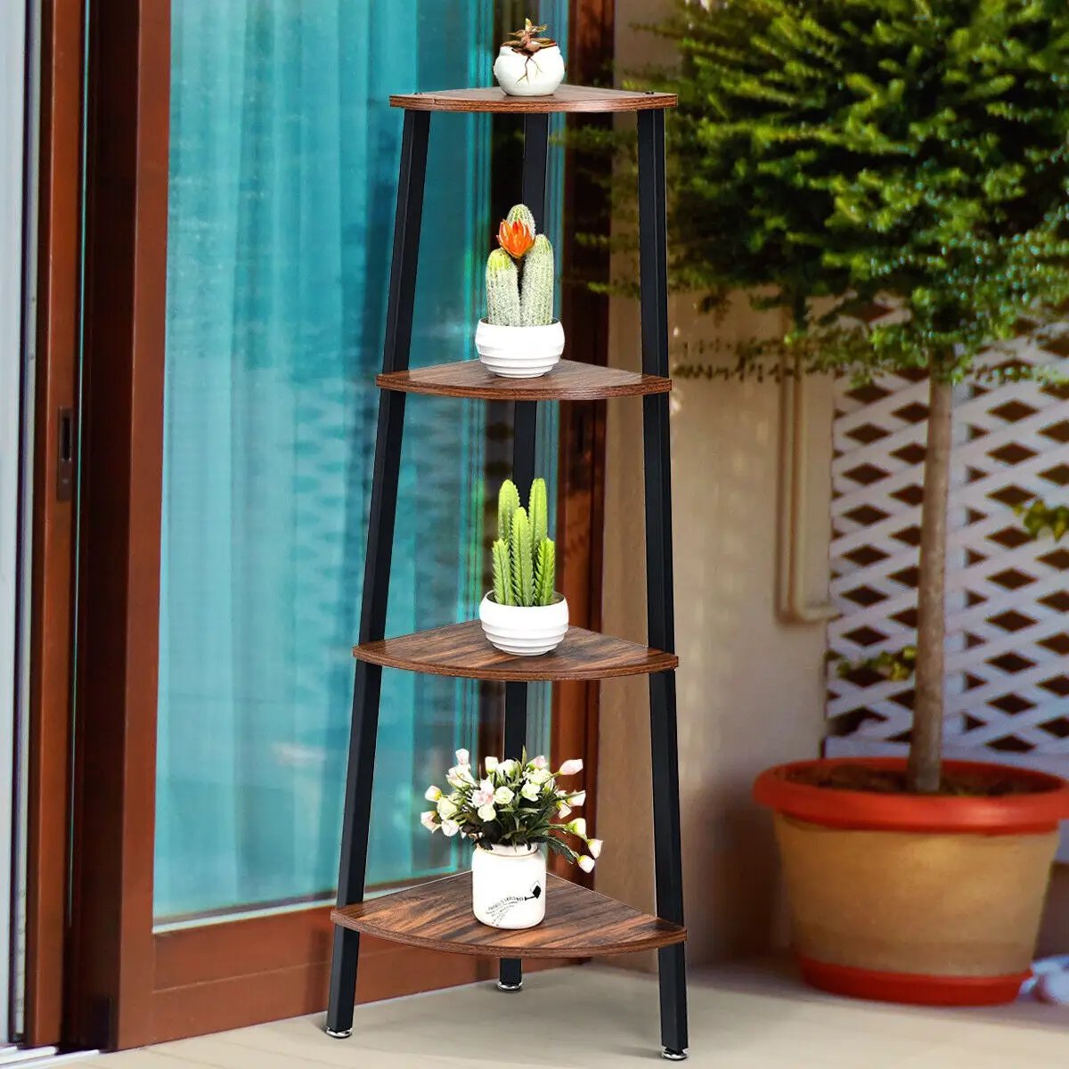 4-Tier Corner Shelf Metal Storage Rack Domestic Bookcase by DirectDeals