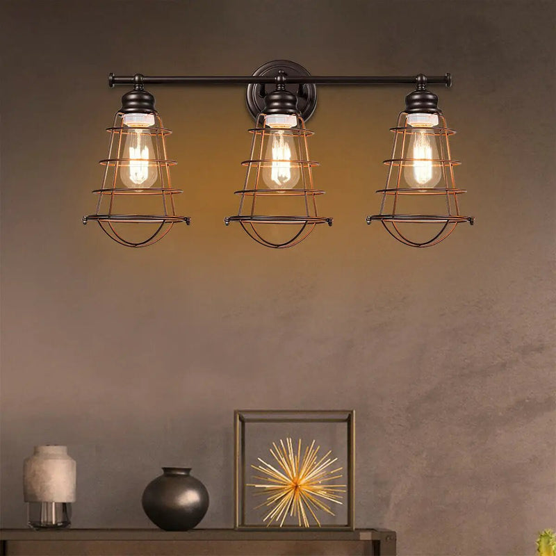 3-Light Vanity Lamp Bathroom Fixture with Metal Wire Cage by DirectDeals