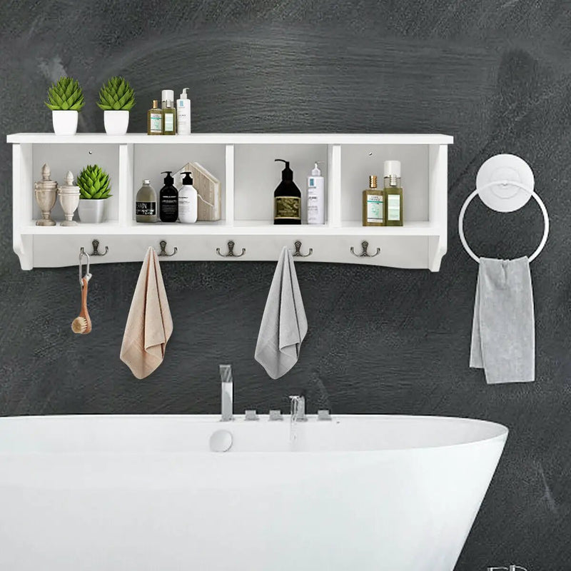 Wall-Mounted Storage Cabinet Hanging Entryway Shelf Coat Rack by DirectDeals