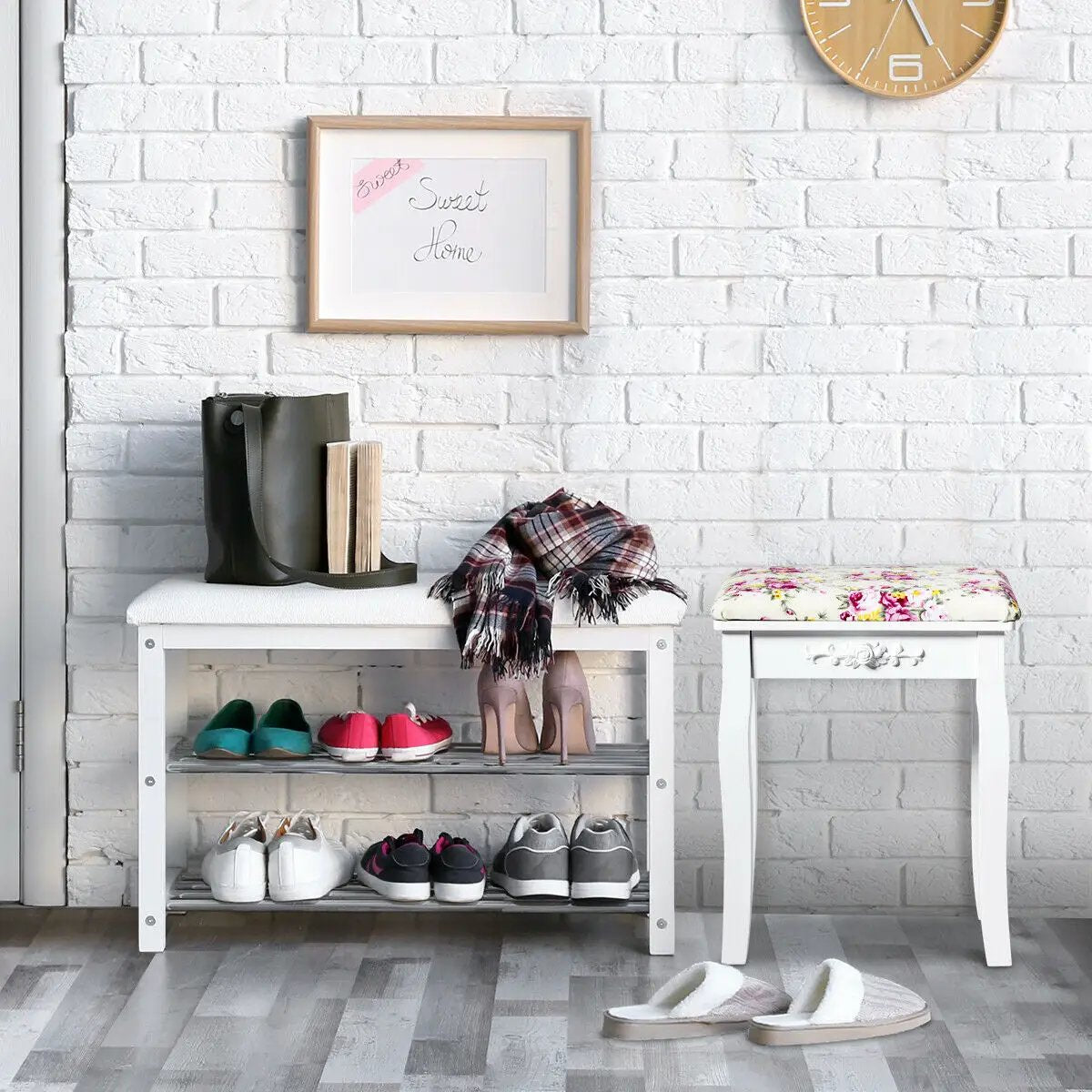 Vanity Wood Dressing Stool Padded Piano Seat with Rose Cushion by DirectDeals