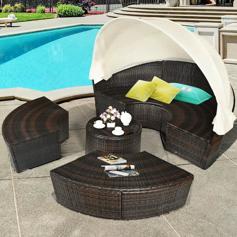 Patio Round Daybed Rattan Furniture Sets with Canopy by DirectDeals