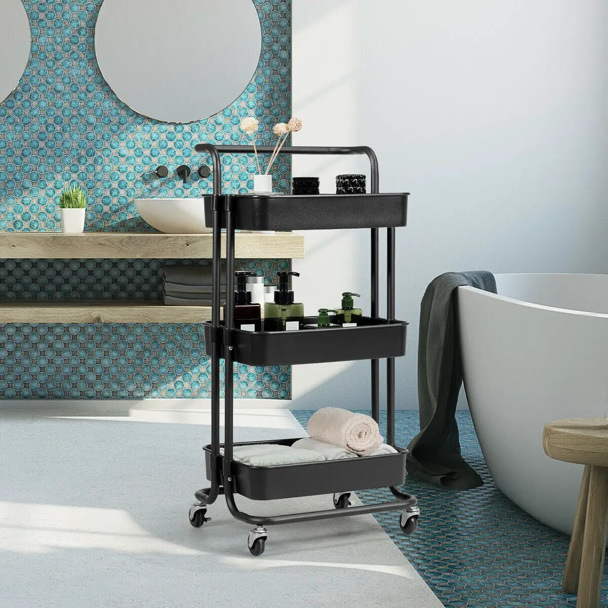 3-Tier Utility Cart Storage Rolling Cart with Casters by DirectDeals