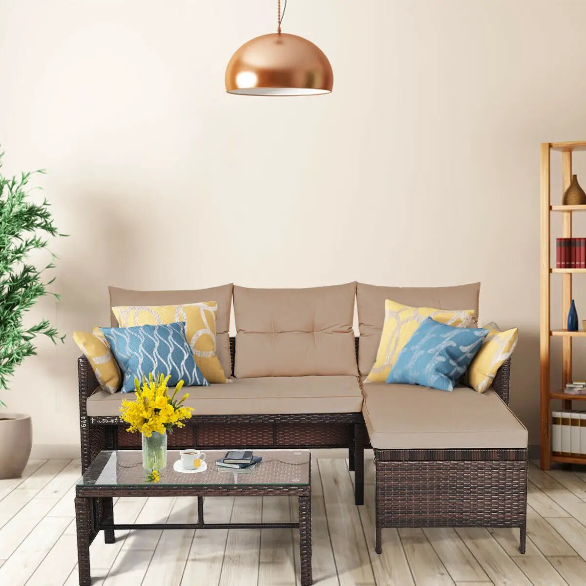 3 Pieces Patio Wicker Rattan Sofa Set by DirectDeals