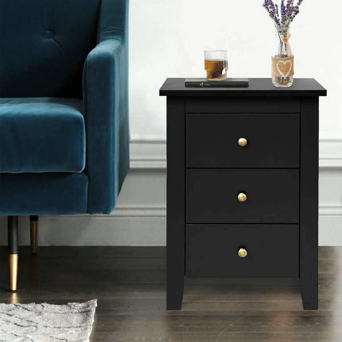 Nightstand End Beside Table Drawers Modern Storage Bedroom Furniture by DirectDeals