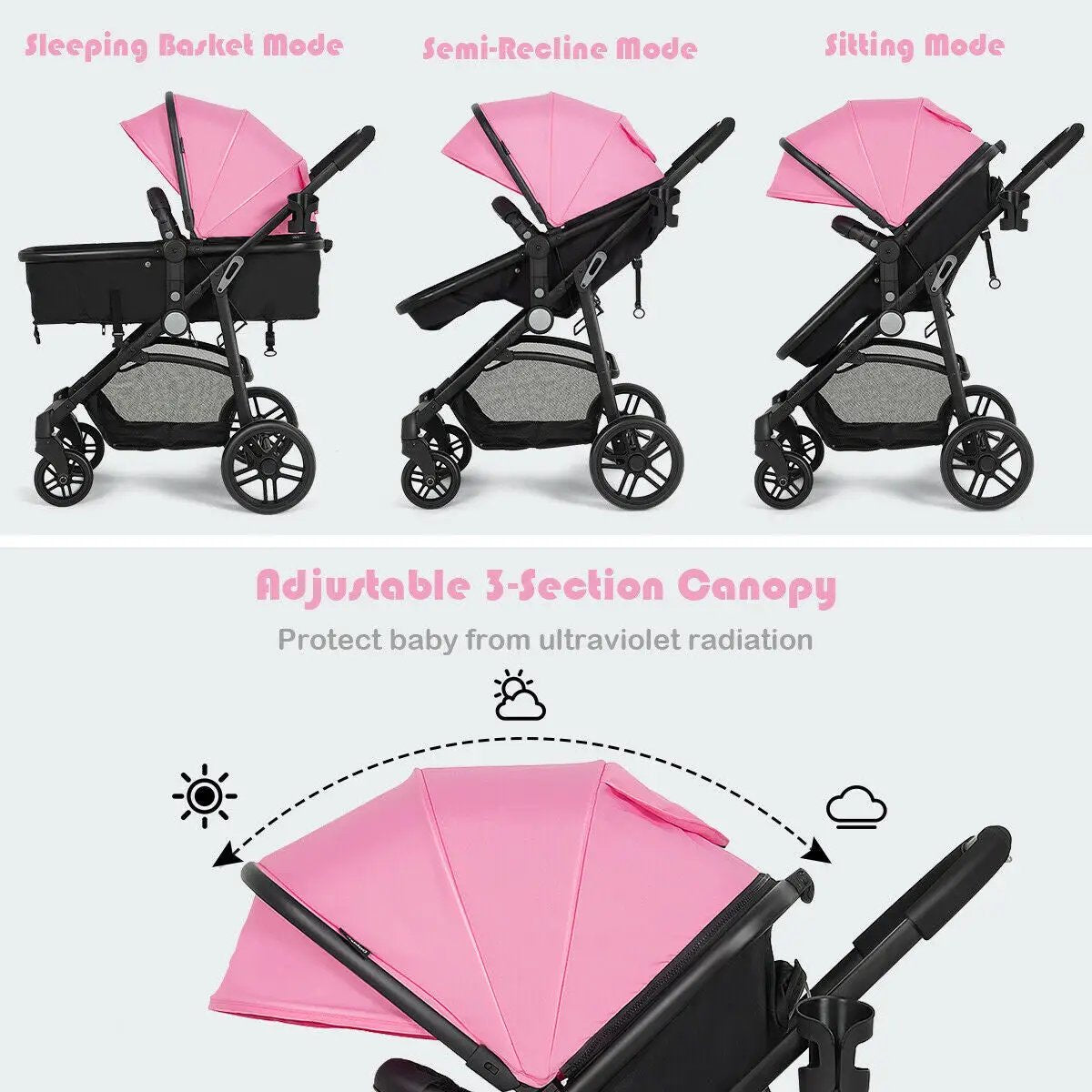 2-in-1 Foldable Pushchair Newborn Infant Baby Stroller by DirectDeals