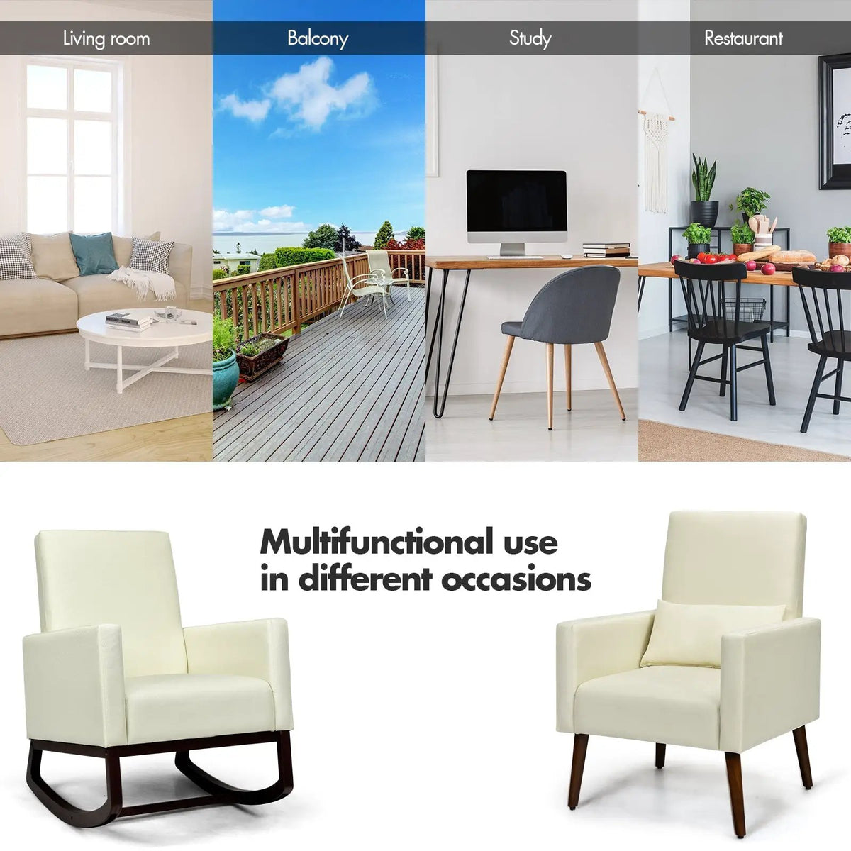 2-in-1 Fabric Upholstered Rocking Chair with Pillow by DirectDeals