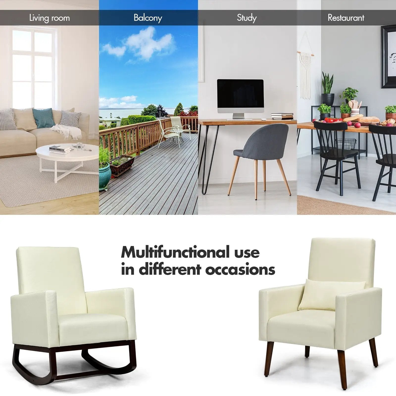 2-in-1 Fabric Upholstered Rocking Chair with Pillow by DirectDeals