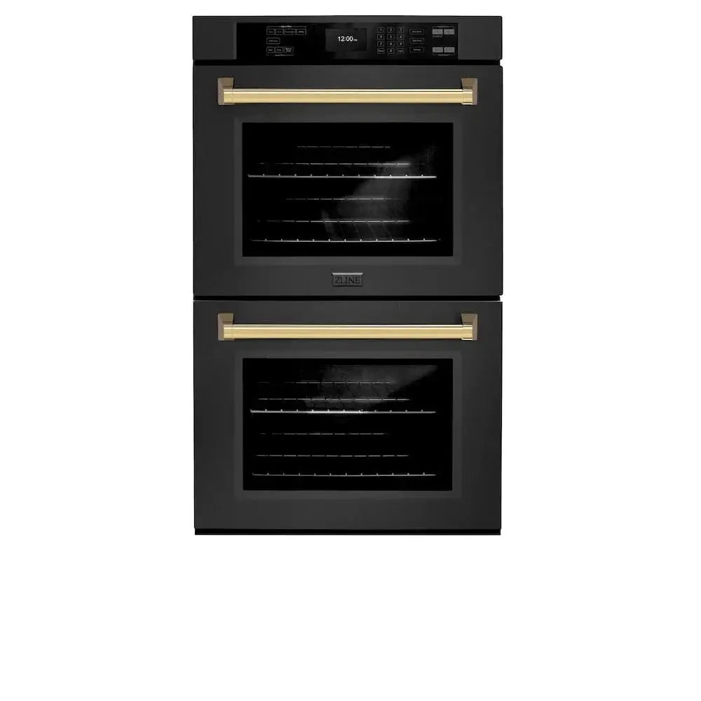 ZLINE 30"Professional True Convection Double Wall Oven, Air Fry, Self Clean Black Stainless Steel, Gold WADBZ-30-G by Farmhouse Kitchen and Bath