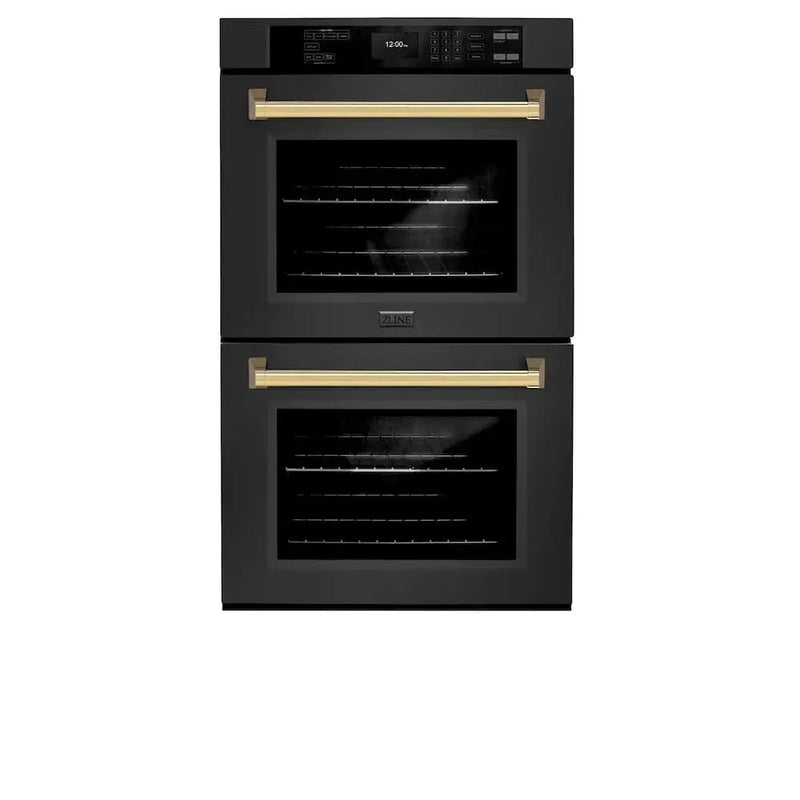ZLINE 30"Professional True Convection Double Wall Oven, Air Fry, Self Clean Black Stainless Steel, Gold WADBZ-30-G by Farmhouse Kitchen and Bath