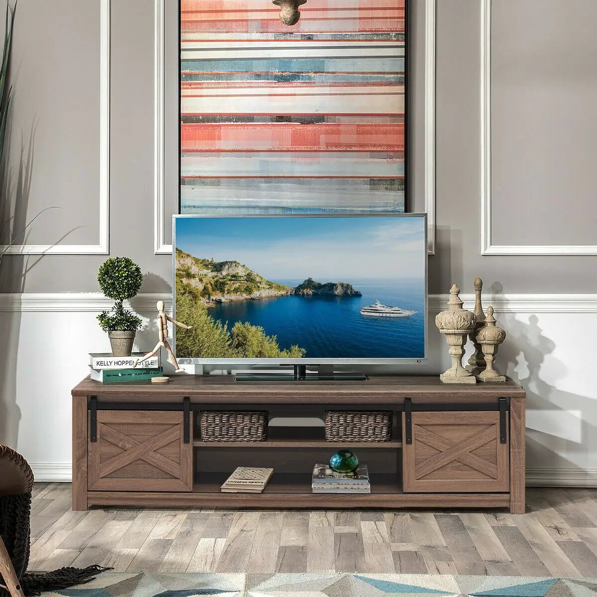 65 Inch Flat Sliding Barn Door TV Stand by DirectDeals