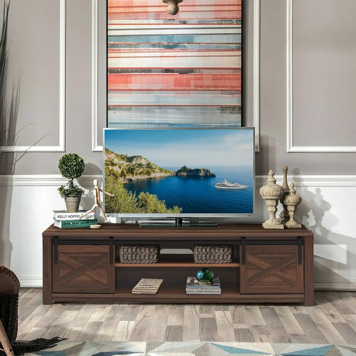 65 Inch Flat Sliding Barn Door TV Stand by DirectDeals