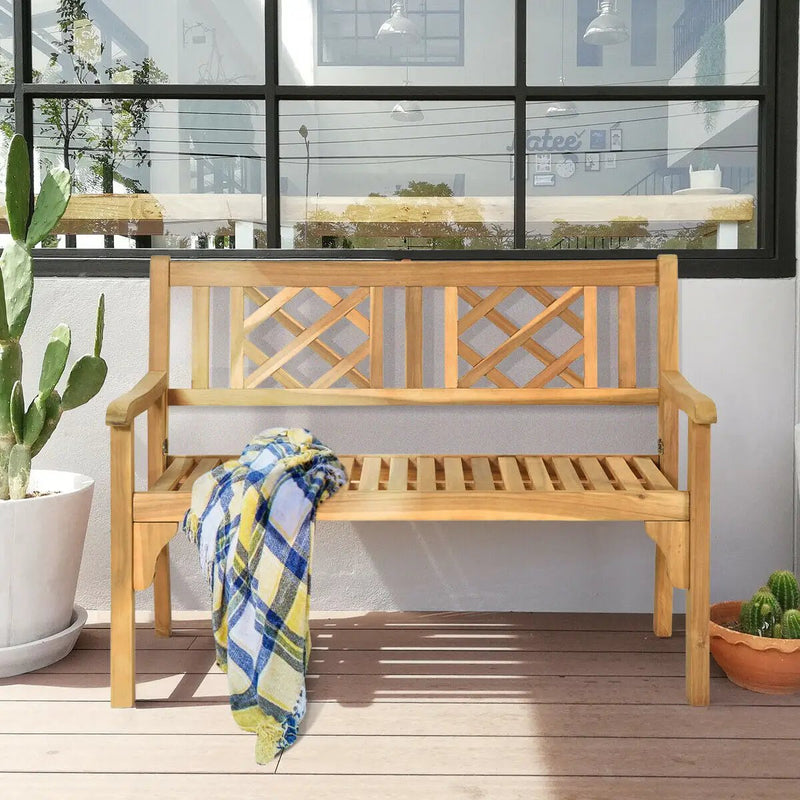 Patio Foldable Bench with Curved Backrest and Armrest by DirectDeals