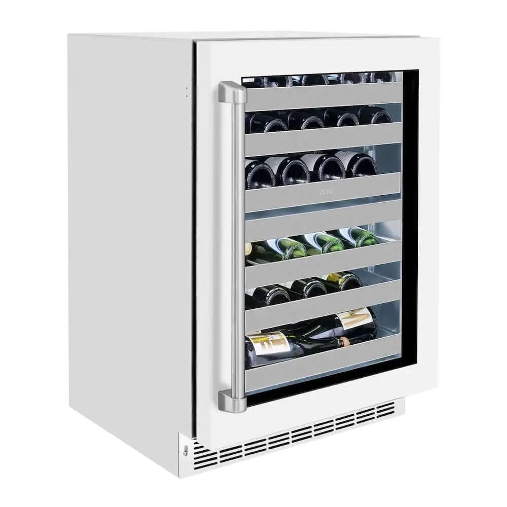 ZLINE 24" Touchstone Dual Zone 44 Bottle Wine Cooler White Matte Glass Door RWDO-WM-24 by Farmhouse Kitchen and Bath