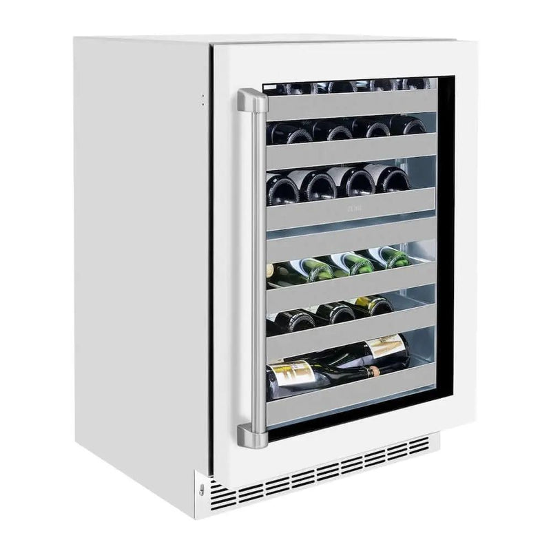 ZLINE 24" Touchstone Dual Zone 44 Bottle Wine Cooler White Matte Glass Door RWDO-WM-24 by Farmhouse Kitchen and Bath