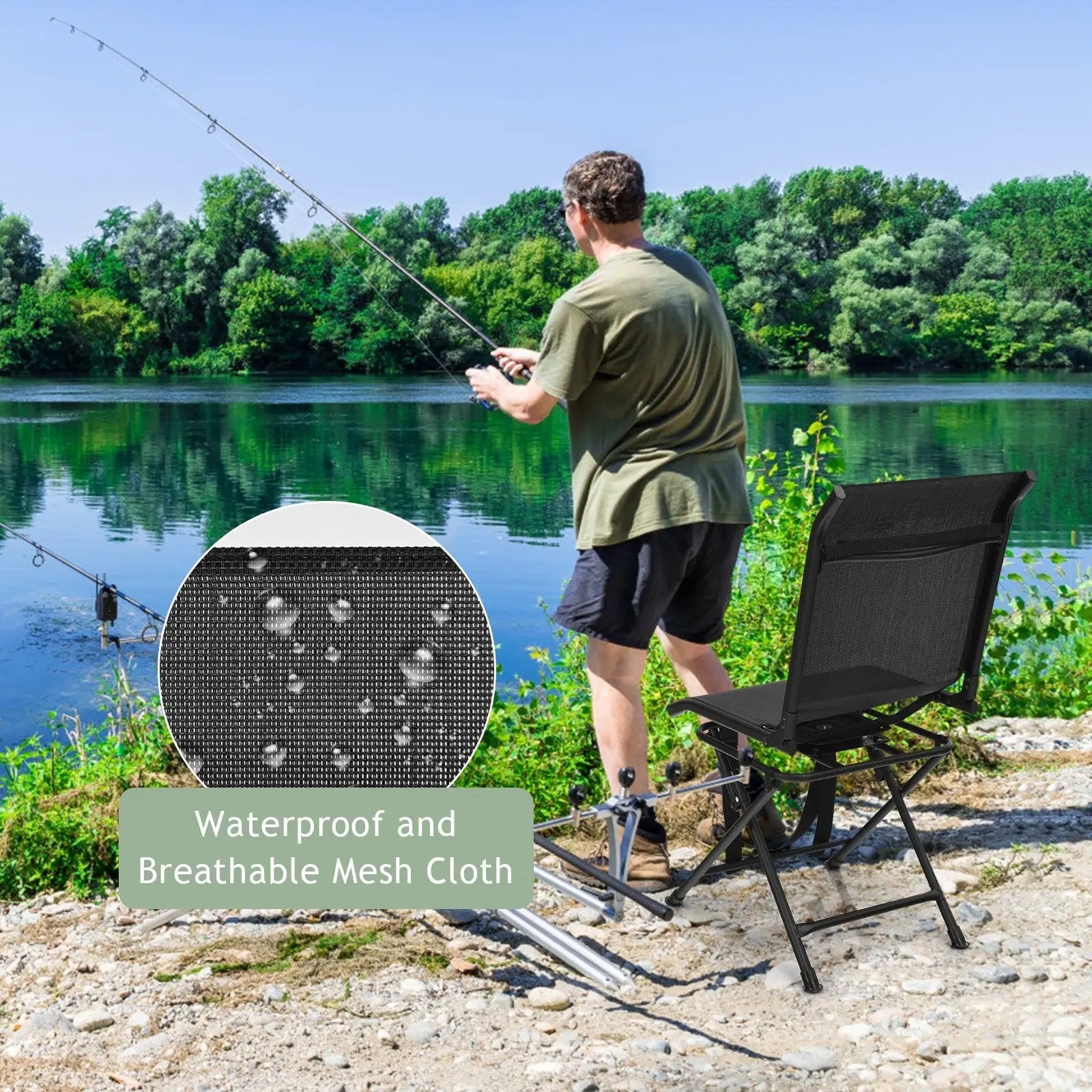 All weather Outdoor Foldable 360 Degree Swivel Chair with Iron Frame by DirectDeals