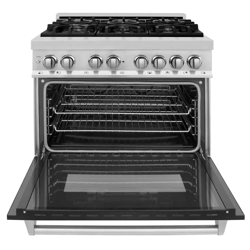 ZLINE 36" Bundle Range RA-BLM-36 & Wall Range Hood KB-36, 2KP-RABLMRH36 by Farmhouse Kitchen and Bath