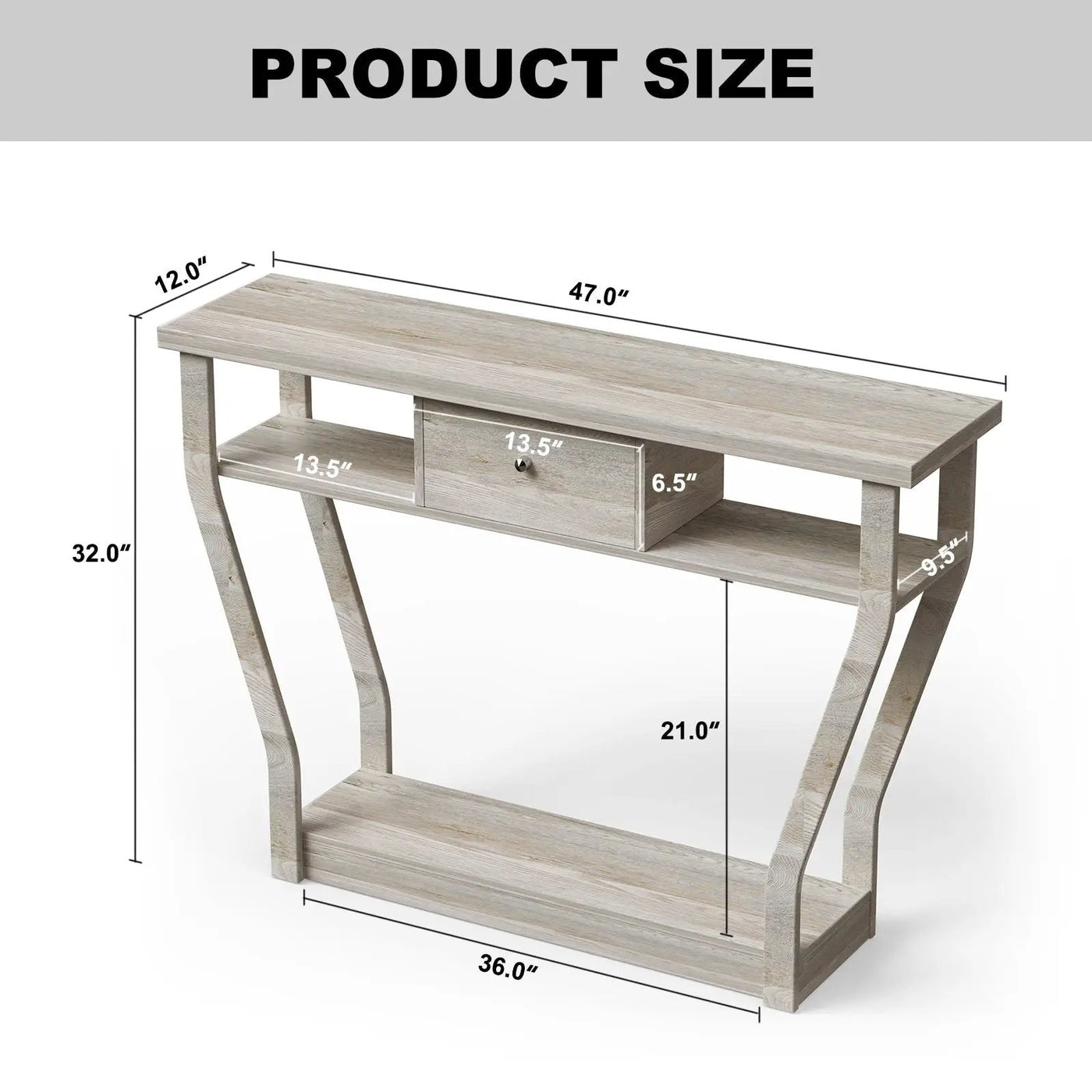 Curved Frame Modern Console Table with Storage Drawer for Entryway by DirectDeals