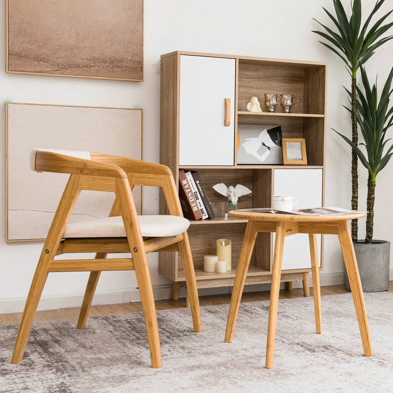 Natural Modern Stylish Bamboo Round End Table with 20 Inch Round Tabletop-Natural by DirectDeals