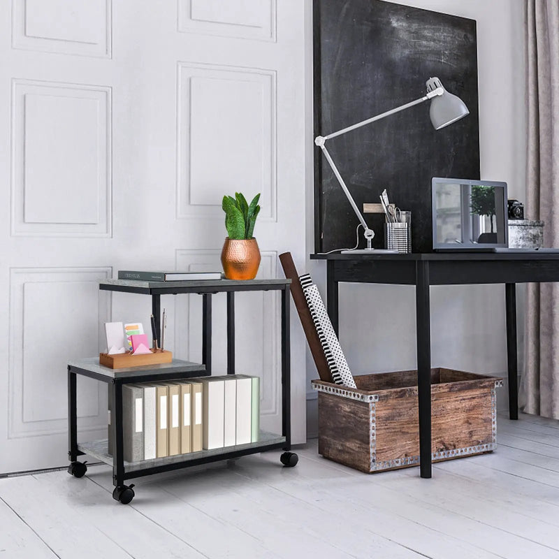 3-Tier Side Table with Storage and Universal Casters for Living Room and Bedroom-Black by DirectDeals