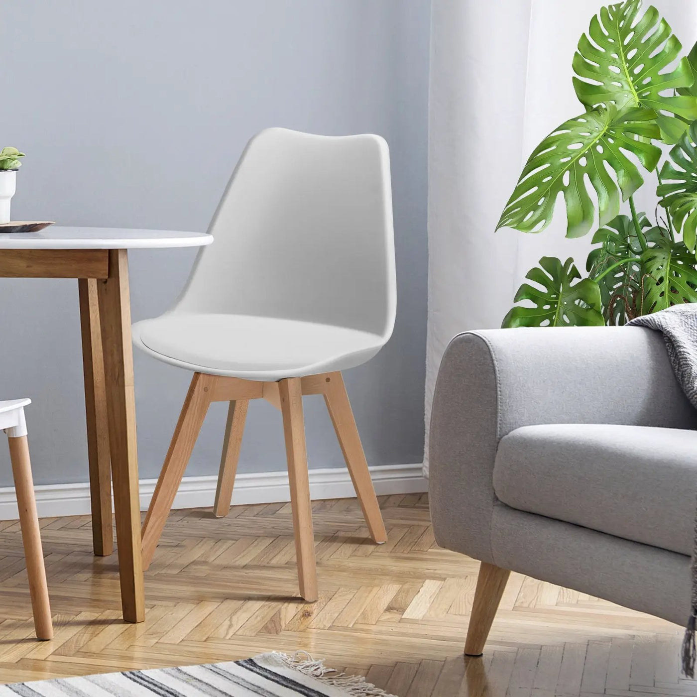 Set of 4 Dining Chairs Mid-Century Modern Shell PU Seat with Wooden Legs by DirectDeals