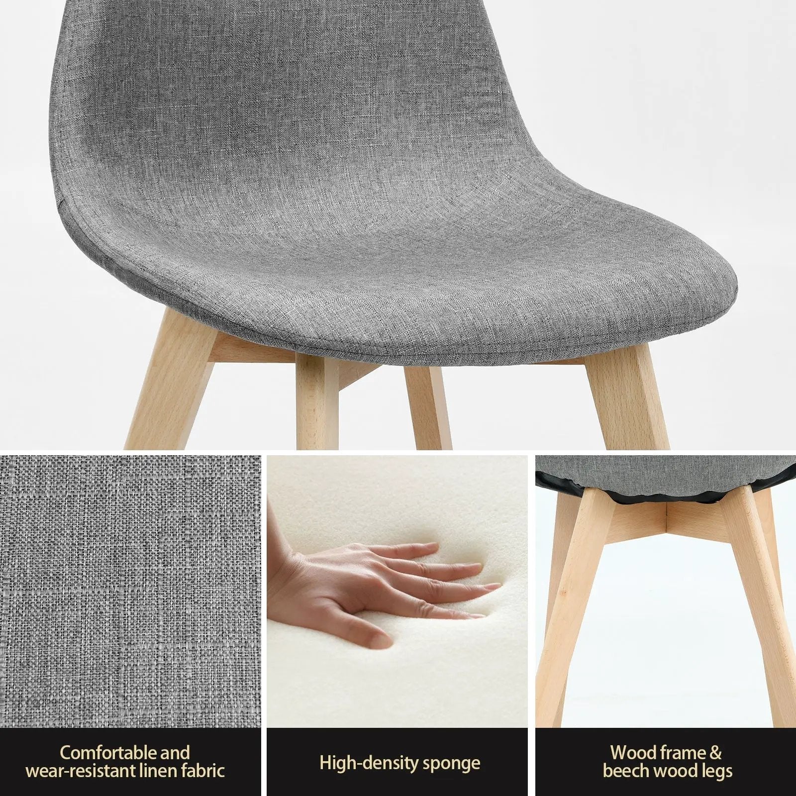2 Pieces Modern Dining Chair Set with Wood Legs and Fabric Cushion Seat by DirectDeals