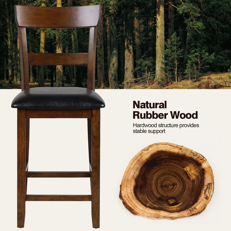 2 Pieces Counter Height Chair Set with Leather Seat and Rubber Wood Legs by DirectDeals
